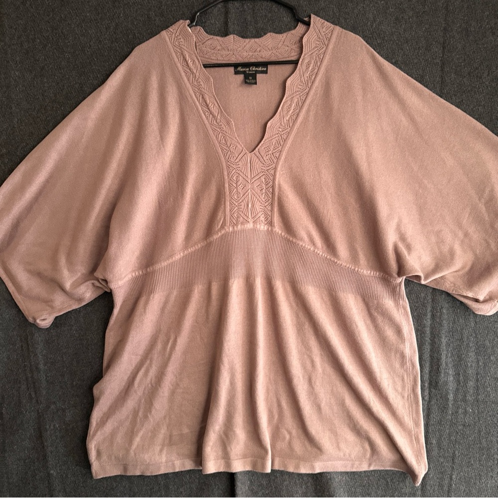 Marisa Christina Women’s 3x Shirt Lace V Neck Half Sleeve Mauve Lightweight